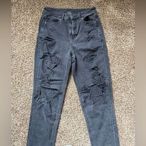 American Eagle Black Distressed Mom Jeans